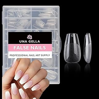 UNA GELLA Kurze Ballerina Nagel Tips, 504 Stück 12 Größen Nageltips für Gelnägel Full Cover Acryl, Kurz Ballerina Nail Tips für Nagelverlängerung, Home DIY Nagelstudio
