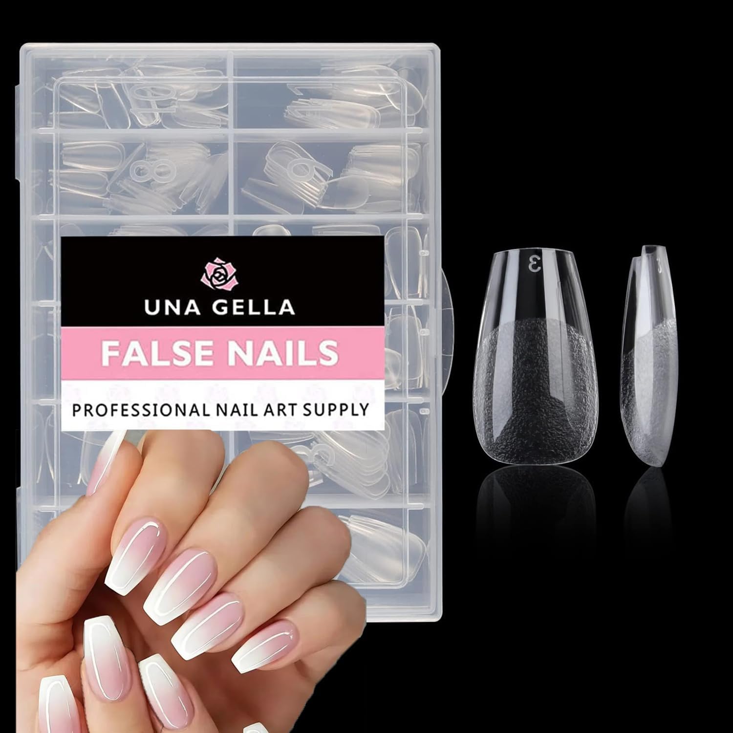 UNA GELLA Kurze Ballerina Nagel Tips, 504 Stück 12 Größen Nageltips für Gelnägel Full Cover Acryl, Kurz Ballerina Nail Tips für Nagelverlängerung, Home DIY Nagelstudio