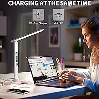 Vista 4 de LED Desk Lamp with 10W QI Wireless Charging, Flexo Table Lamp with 3 Colors and 5 Brightness Levels with Charging