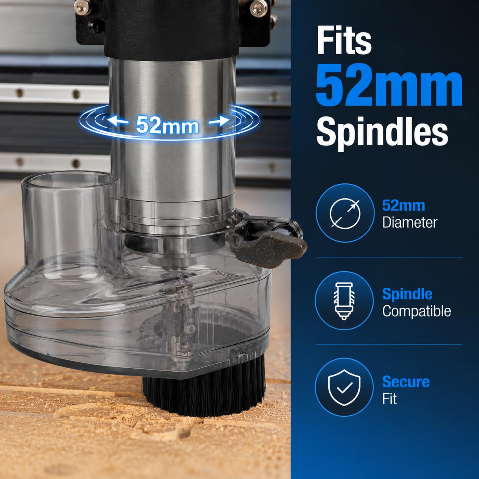 Sabot anti-poussière de routeur CNC de 52 mm de diamètre, botte anti-poussière transparente avec tuyau de 38 mm de diamètre pour moteurs de broche de 52 mm et tuyau de routeur de