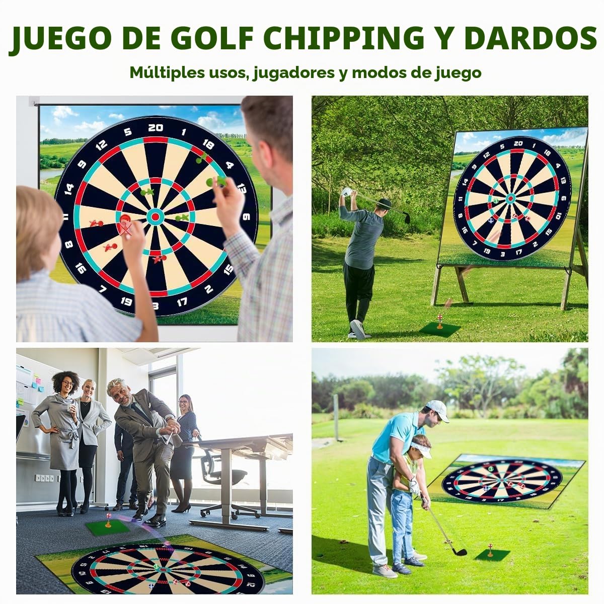 Juego de virutas de golf alfombrillas adhesivas para práctica de dardos, equipo de ayuda de entrenamiento con 20 pelotas de golf y 10 dardos