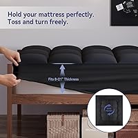 Vista 4 de ELEMUSE - Cubrecolchón refrescante individual, negro, para dolor de espalda, extragrueso, suave con cubierta de almohada de felpa con esquinas