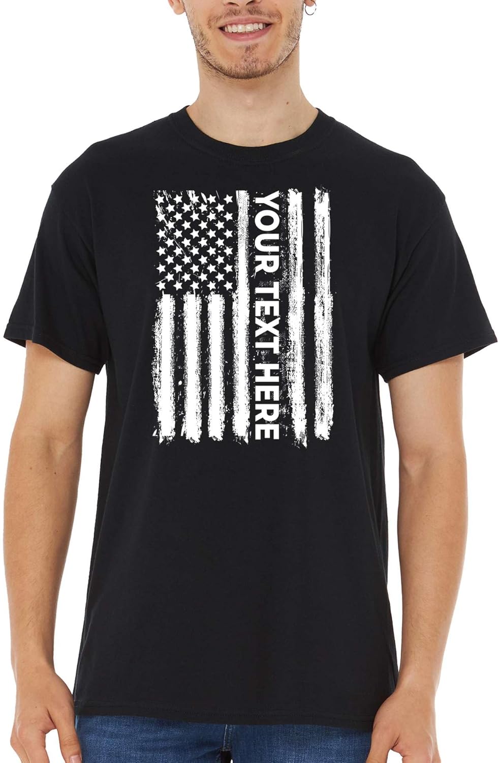 Custom Personalized Your Text Here American Flag USA T-Shirt