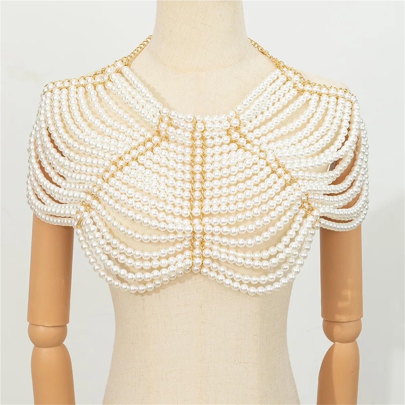 Chaîne d'épaule Chaîne de corps rétro en perles creuses, fait à la main, châle, accessoire de robe, bijoux tendance, style élégant