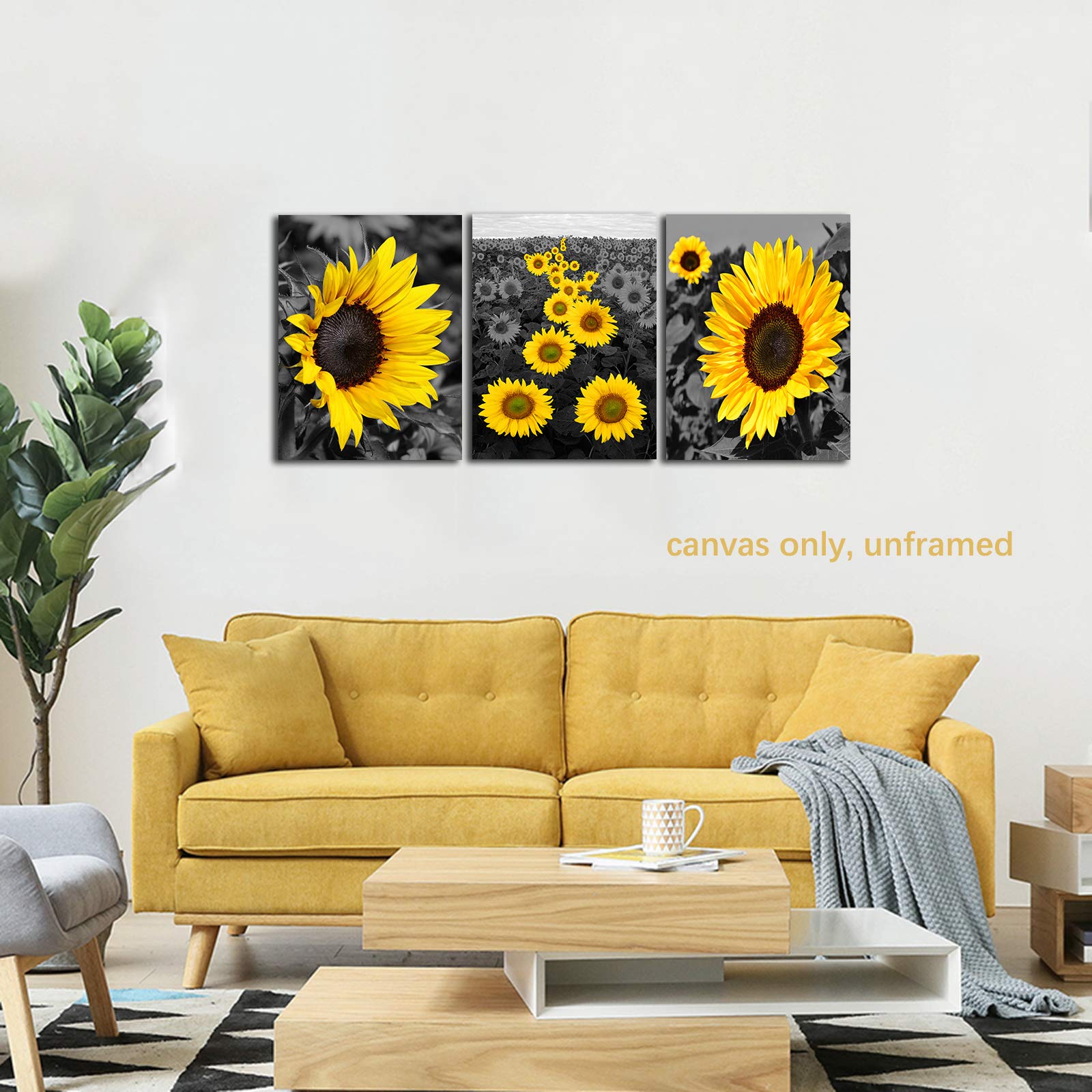 Sonnenblumen-Wandkunst Sonnenblumenbilder Wanddekoration Schwarz Und Weiß  Gelb Wandkunst Rustikale Blumenmalerei Gelbe Blume Poster Sonnenblume  Leinwand Kunst Für Küche Wohnzimmer Schlafzimmer 61 X, image size:1600x1600