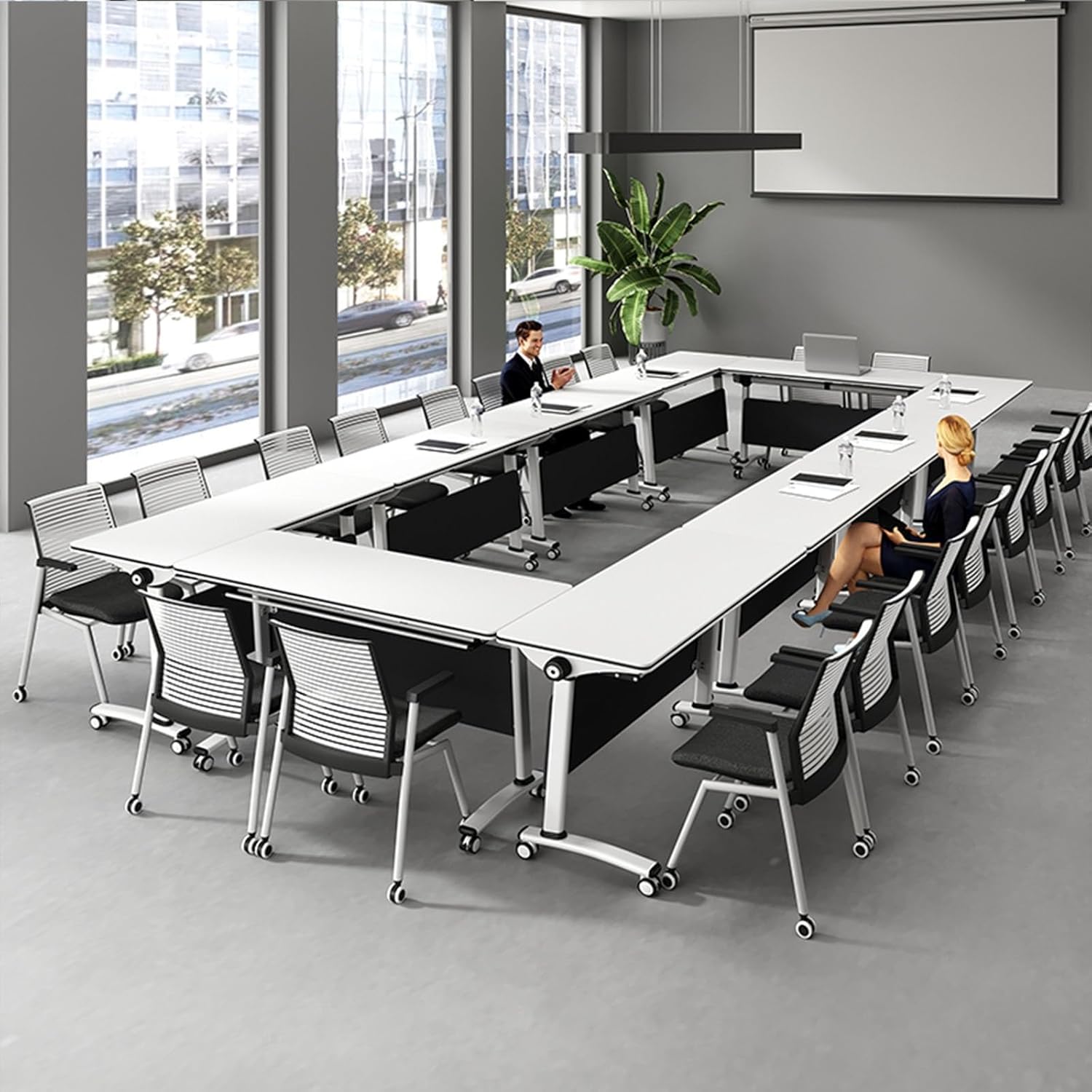 Conference Table Portable Splicing Conference Table with Four Locking Wheels,Multifunctional Folding Conference Table,Office Conference Room Table,Mobile Table for Office, Conferen