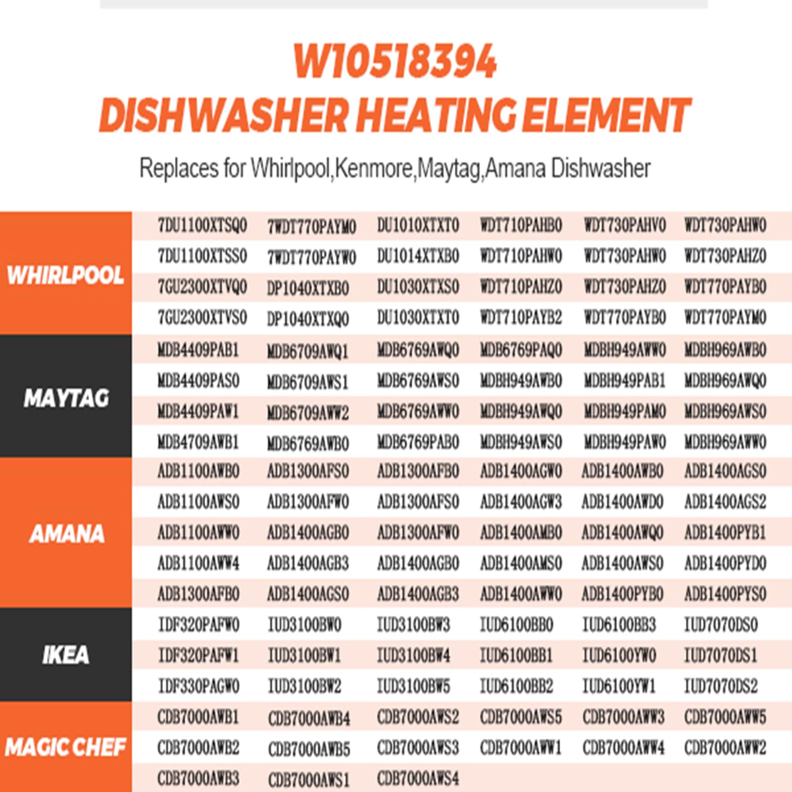 Beaquicy W10518394 W10134009 Wymienny element grzewczy do zmywarki Amana, Maytag, Kenmore 665, Whirlpool wdt720padm2 wdt710paym3