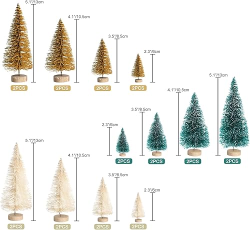 Miniatura 5 de 8 piezas de mini árboles de Navidad artificiales, cepillo de botella falso, árboles pequeños de pino esmerilado con base de madera, adornos de mesa,