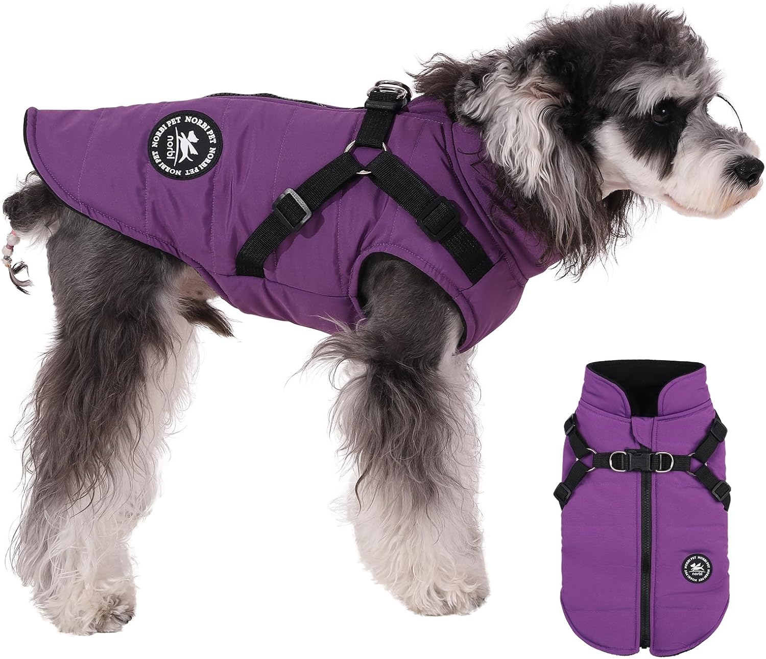 Size 2XL Norbi Dog Coat, Dog Winter Coat with Harness Built in, Dog Jacket Adjustable Warm Dog Coats for Small Medium Large Dogs Dog Cold Weather Coats XX-Large Purple