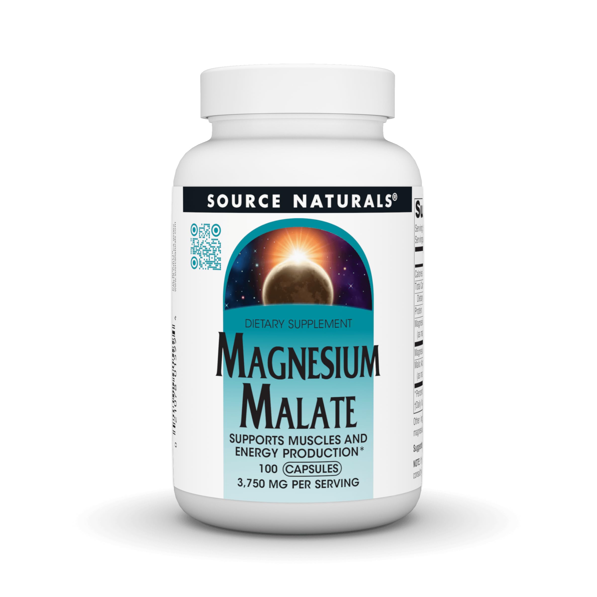 Source Naturals Magnesium Malate, 3750 mg per Serving - 100 Capsules Unflavored 100 Count (Pack of 1)