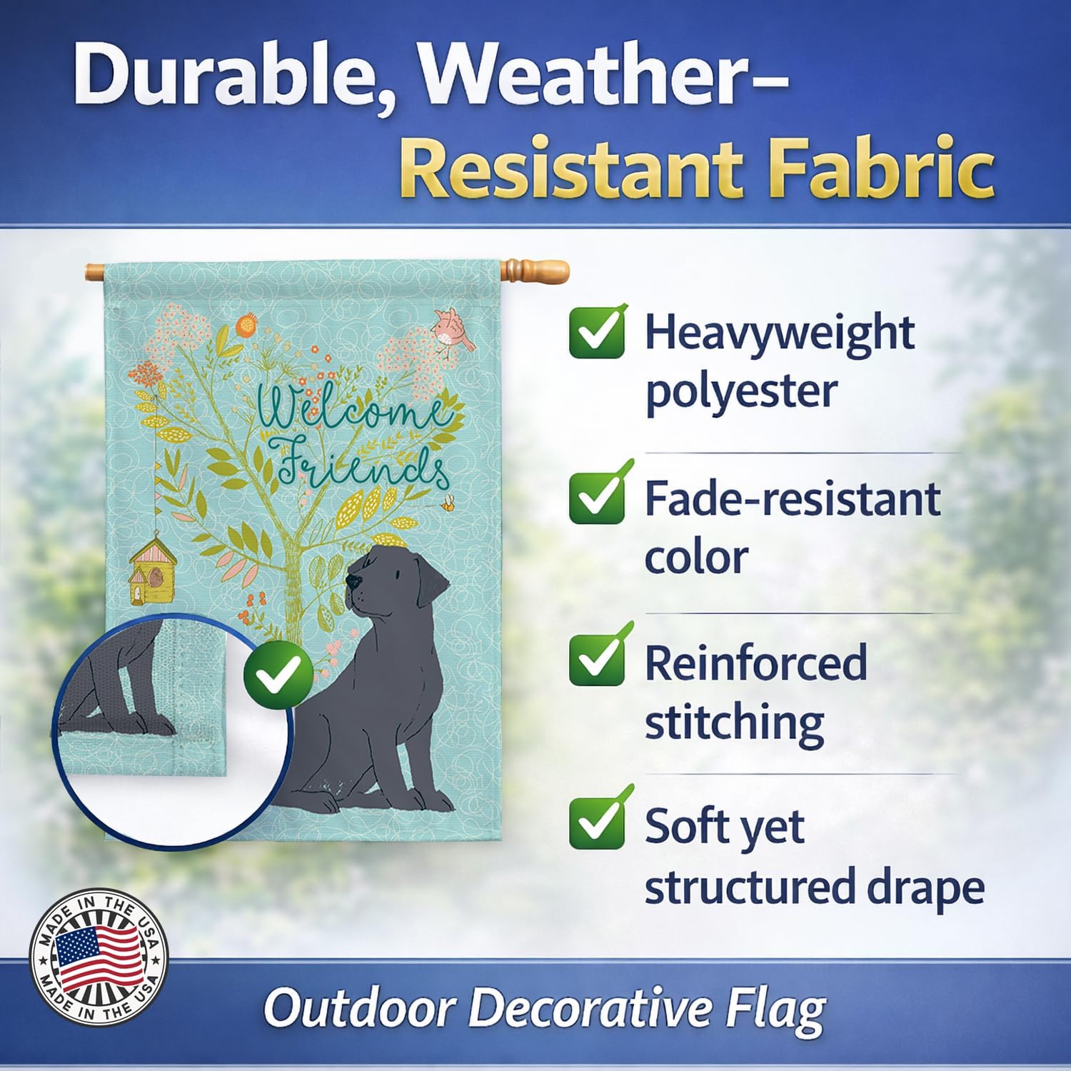 Caroline's Treasures BB7595CHF Welcome Friends Black Labrador Retriever House Flag Large Porch Sleeve Pole Decorative Outside Yard Banner Artwork Wall Hanging, Polyester, House Size, Multicolor