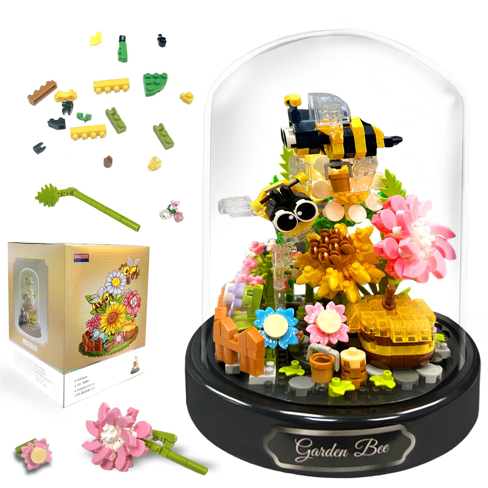 Felicify Flower Bouquet Building Sets, 588pcs Flower Bouquet and Insect Building, Botanical Building Blocks with Cover, Flower Botanical Collection Toy, Gift for Her Mom Wife Girlfriend (Bee)