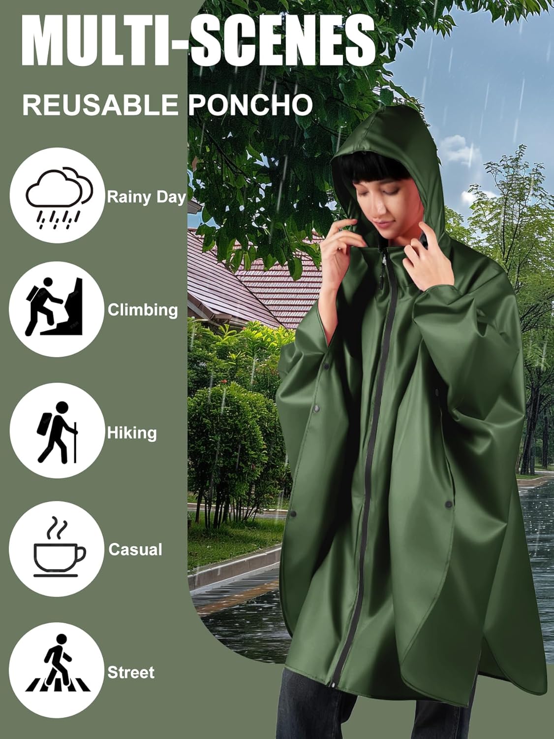 Unisex Hooded Rain Poncho, Waterproof Raincoat Jacket with pocket for Adult, Rain Coat for Outdoor Activities - Image 2