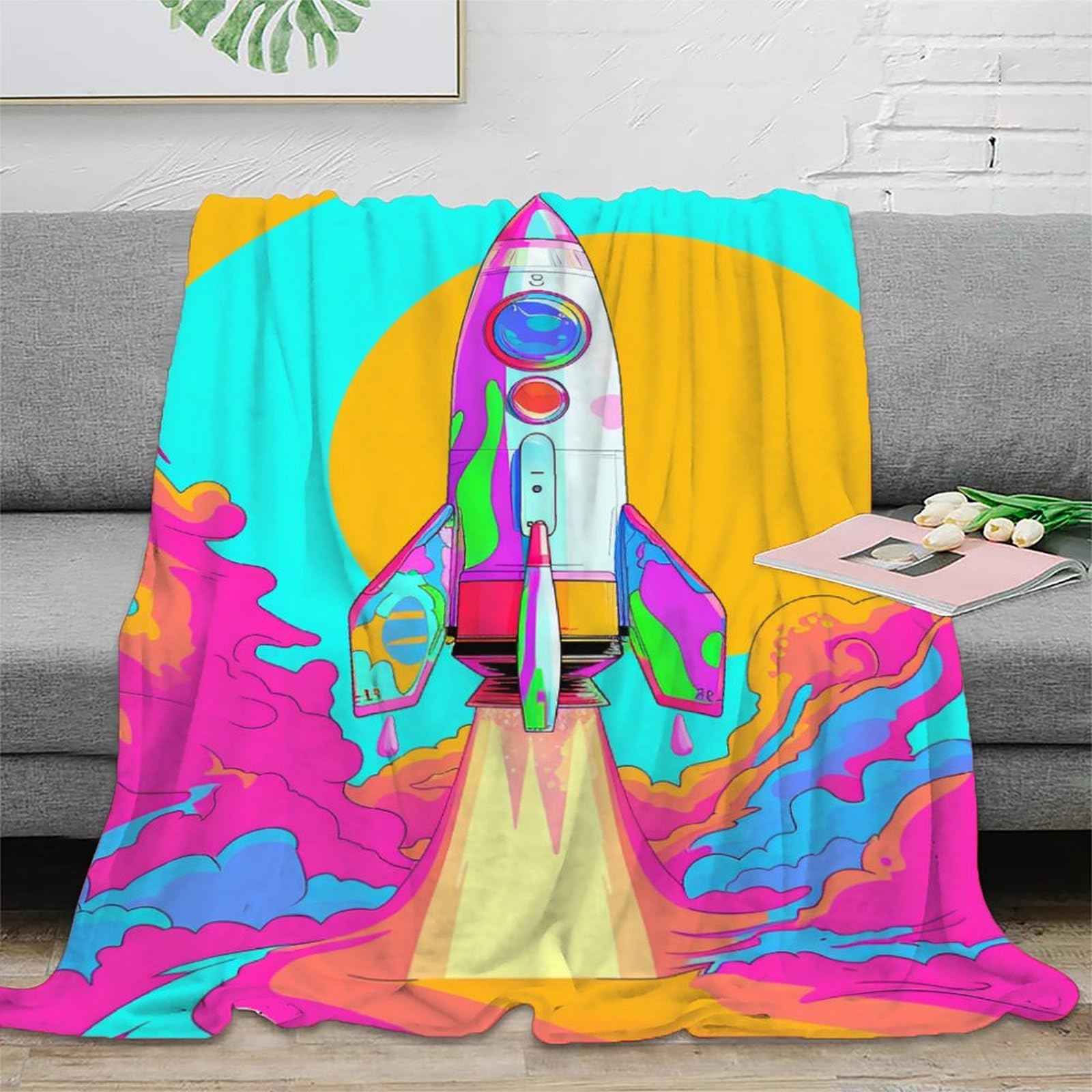 DHBANEIOK Space Rocket Gaming Blanket 3D Design Bed Blanket Bedding Decorative Super Soft Warm Bed Blanket For Living Room for Bed Couch Blanket Adult Kids 40x50inch(100x130cm)