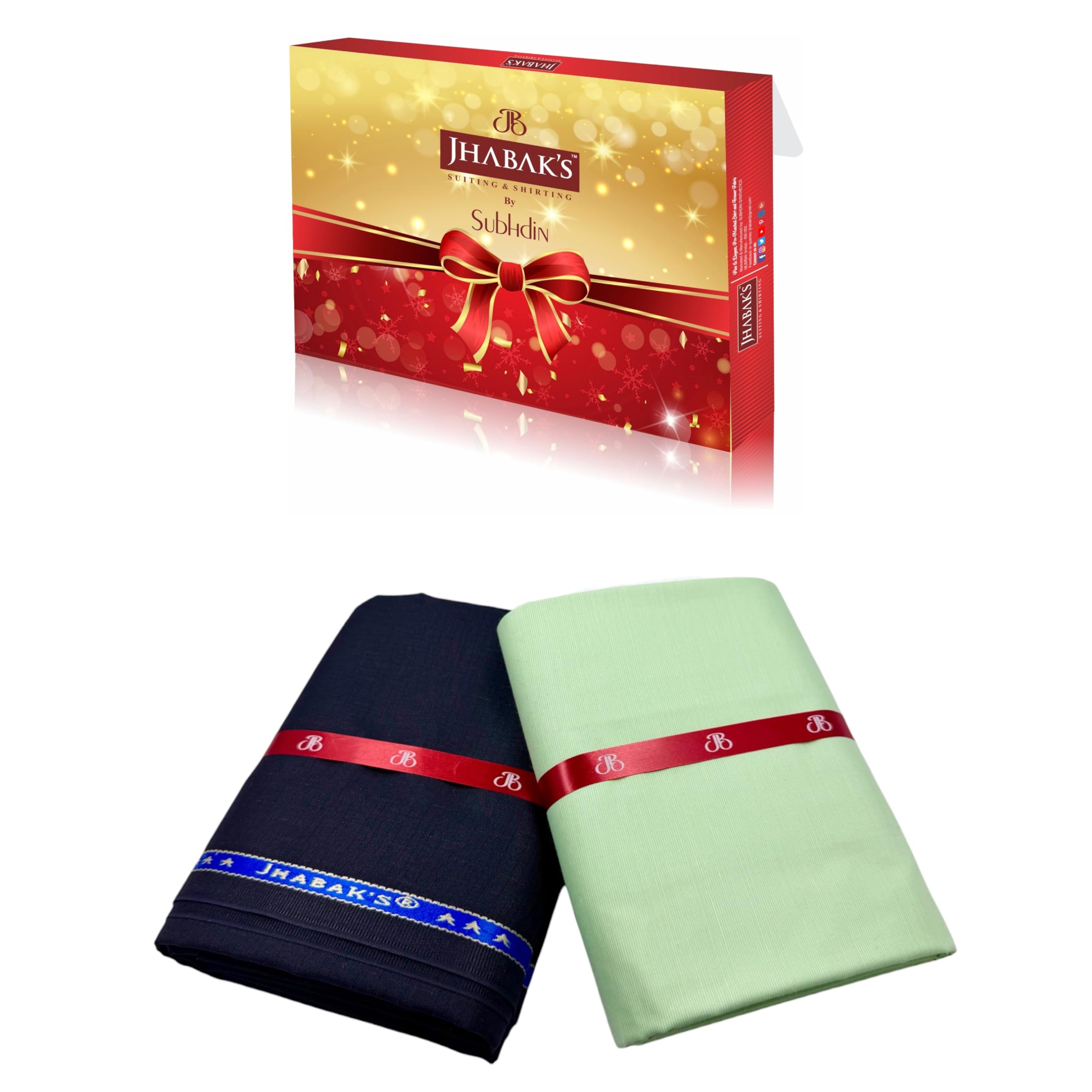 JHABAK'S Premium Shirt and Trouser Fabric - Cotton Blend Material - 2.25m Shirt Cloth - 1.20m Pant Piece (Green Shirt, Navy Blue Trouser)