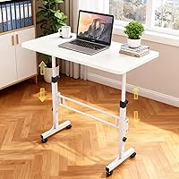 Wintline Portable Standing Desk: Adjustable 27.5-43.3" Height, Rolling Foldable Laptop Table with Lockable Wheels for Home Office, White