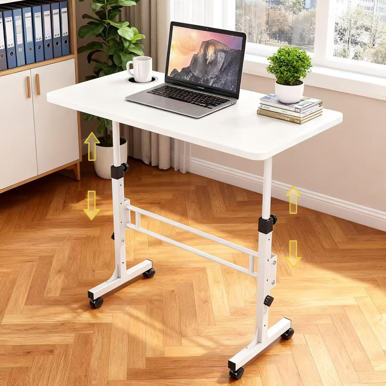 Portable Standing Desk Adjustable Height 27 5-43 3 Small Rolling Desk with Lockable Wheels Foldable Computer Desk for