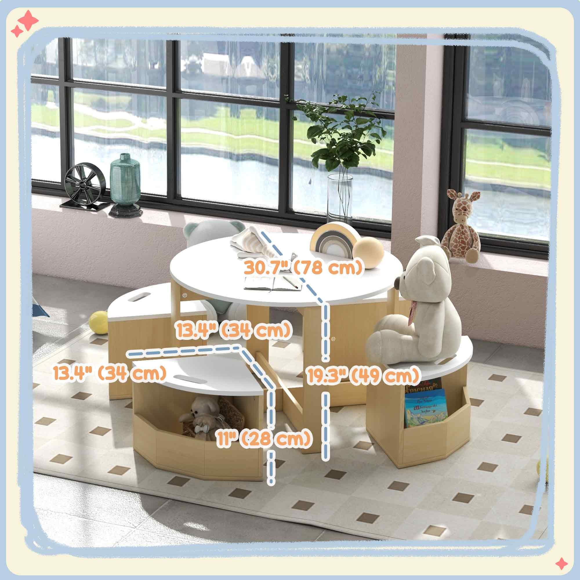 Juego de mesa y sillas para niños, juego de mesa y sillas para niños pequeños de 5 piezas con almacenamiento para arte, manualidades, dibujo, sala de juegos, aula, guardería, color blanco 7