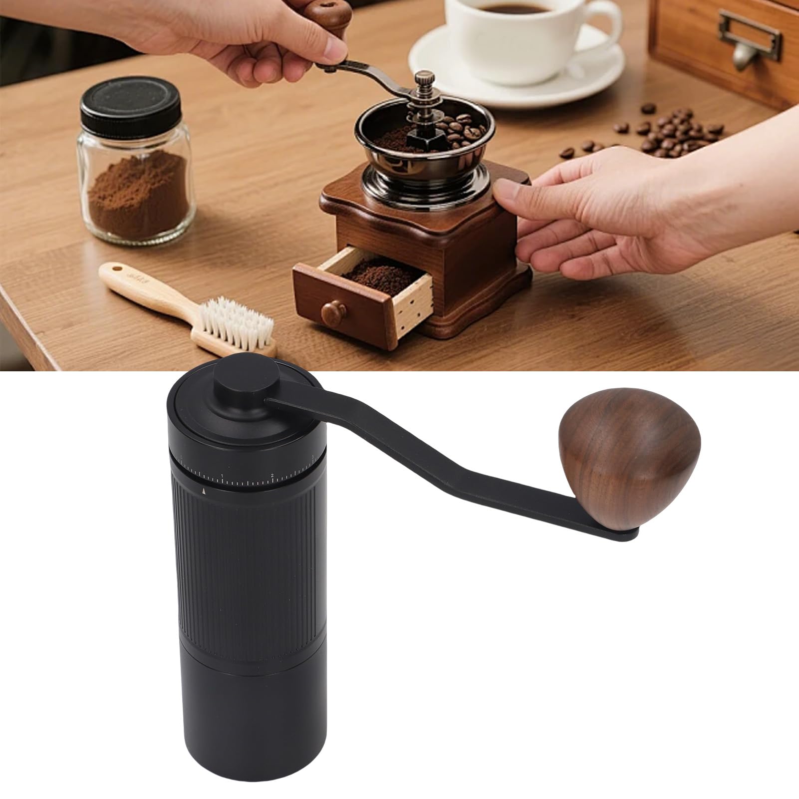 Molinillo de café Manual, 49 Ajustes Regulables con Muelas de Aleación de Aluminio de Grado Aeronáutico y Acero Inoxidable, Diseño Compacto y Portátil para Espre
