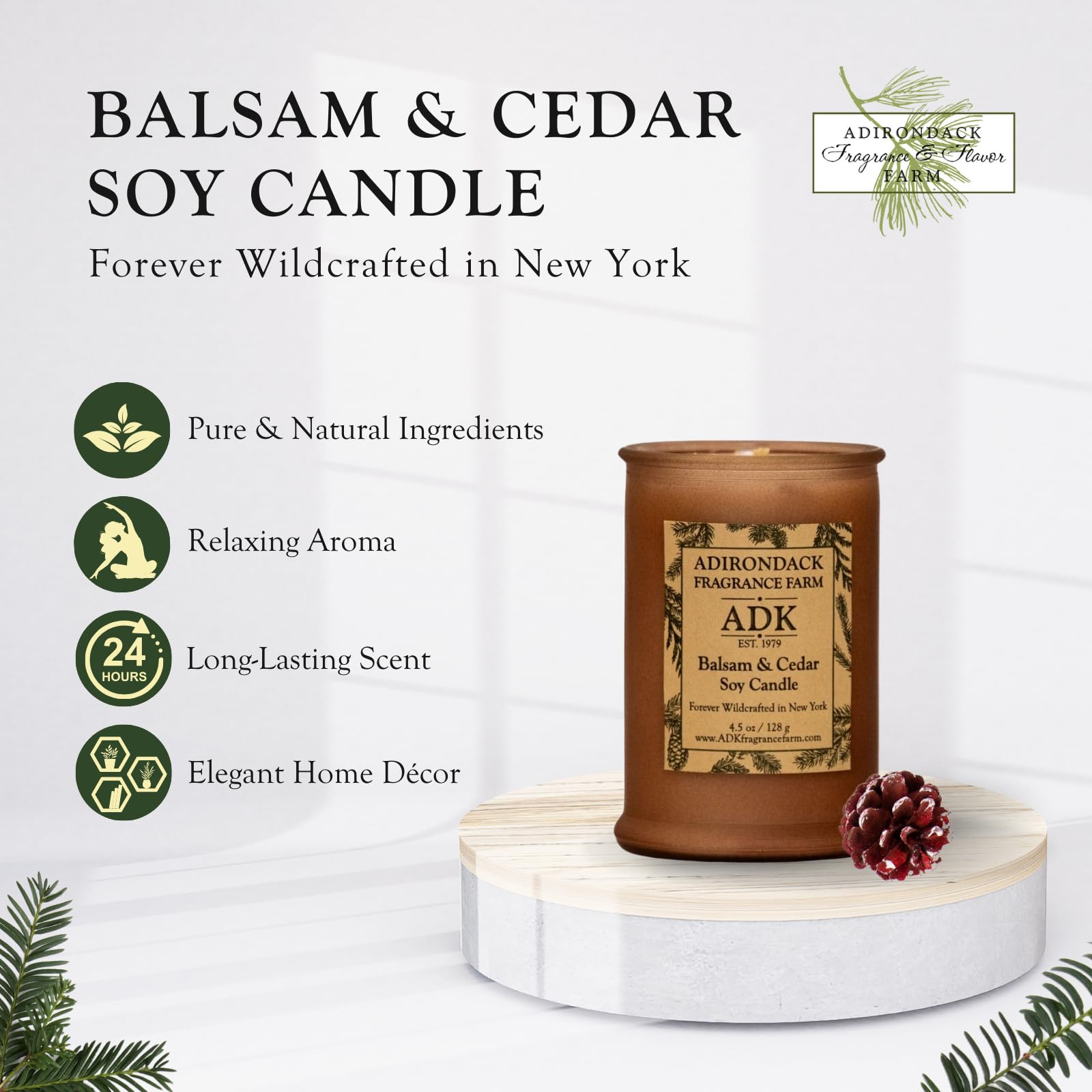 ADK - Vela perfumada de bálsamo y cedro, vela de aromaterapia natural de 4.5 onzas para decoración del hogar y decoración de cocina, velas de cera relajantes a base de plantas para regalo de Navidad