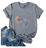 Womens Dandelion Graphic T-Shirts Teen Girls Cute Sunflower Print Casual Tee Tops