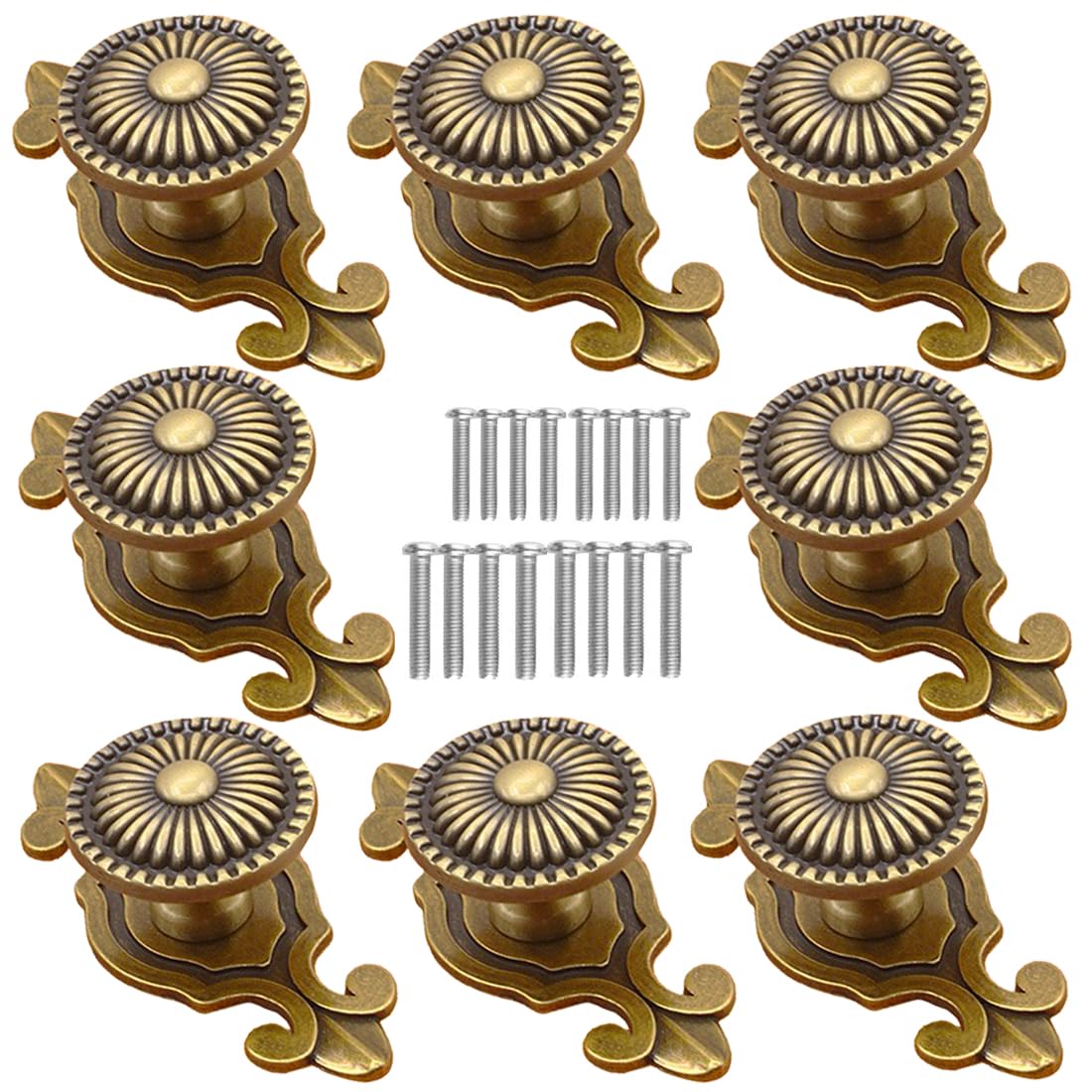 Kelier Brass-Backplate Brass Cabinet Knobs, [8 Pack] Vintage Retro Mushroom Drawer Knobs With Backplate, Dresser Pull Handles For Kitchen/Cupboard/Wardrobe/Cabinet (Gold, 8 Pieces)