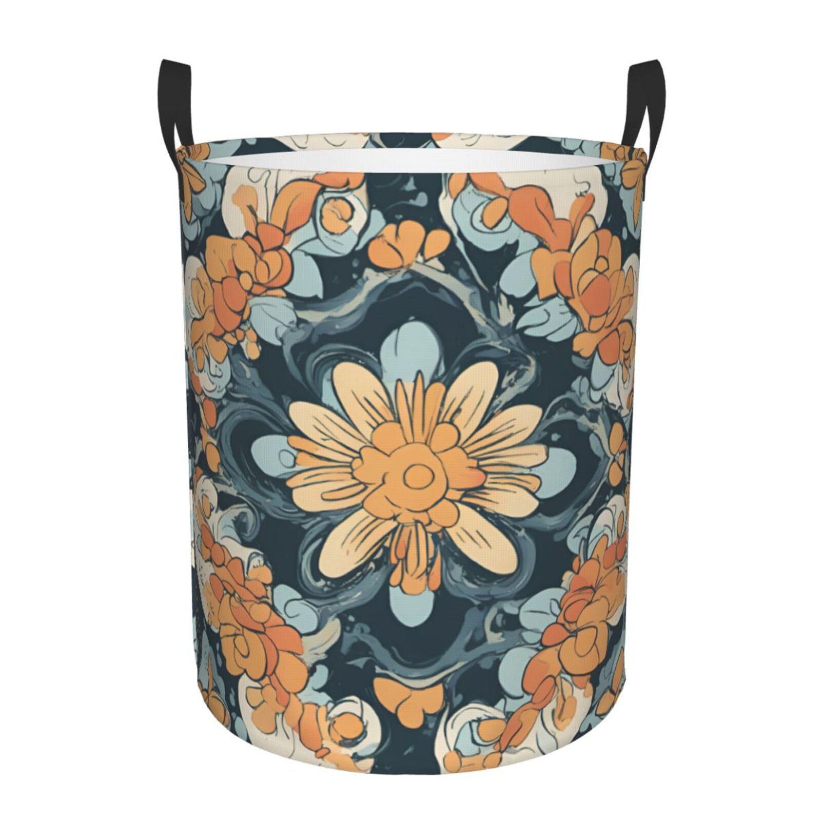 M Collapsible Laundry Hamper Round Blossom Flower Print Storage