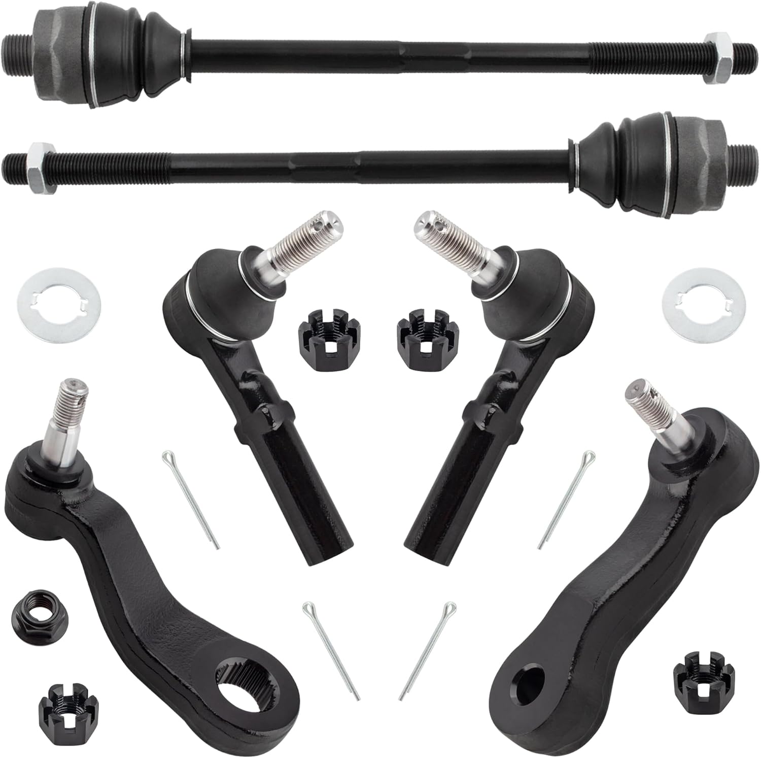 6Pc Front Inner Outer Tie Rod Ends Idler Arm Pitman Arm Fit For Chevrolet Avalanche Silverado 1500 2500 3500 HD & For GMC Sierra Yukon XL & For Hummer H2 Replace# ES3488 ES3609 K6535 K6654