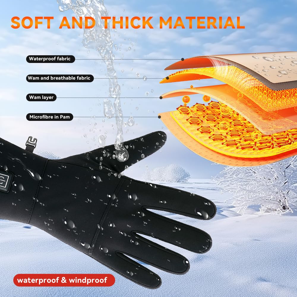 Brimekey Sous-Gants Chauffants Fins Pour Hommes Et Femmes Rechargeables, Batterie 7,4 V à Chauffage Rapide, 3 Modes De Chaleur (40-65 ℃) Et Écran Tactile Pour Travail En Extérieur, Sports D'hiver