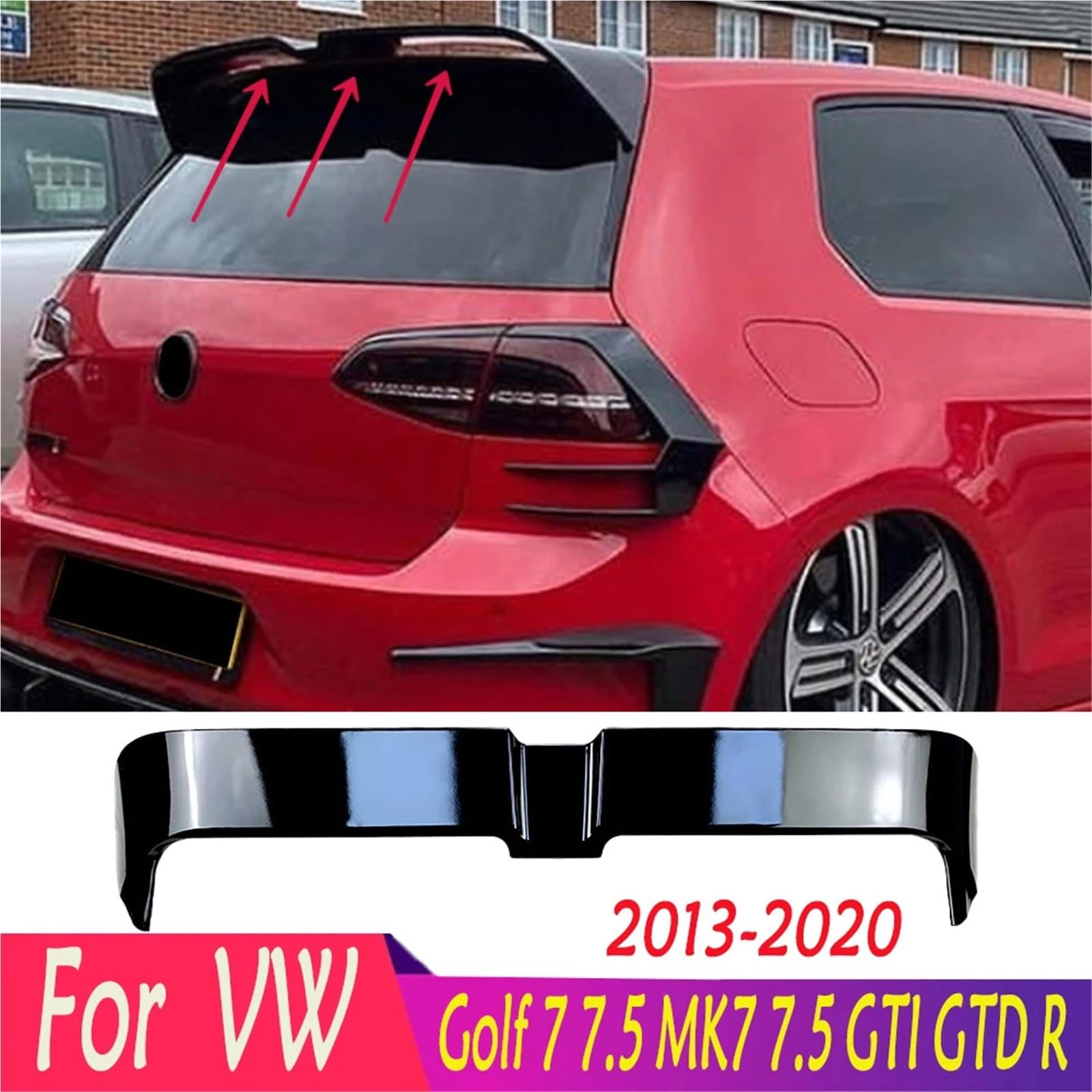 Alettone posteriore auto Adatto per Volkswagen 2013-2020 per Golf 7 .5 MK7 GTI GTD R ABS Spoiler per auto posteriore per bagagliaio Kit carrozzeria(Small Rear Wing 1)