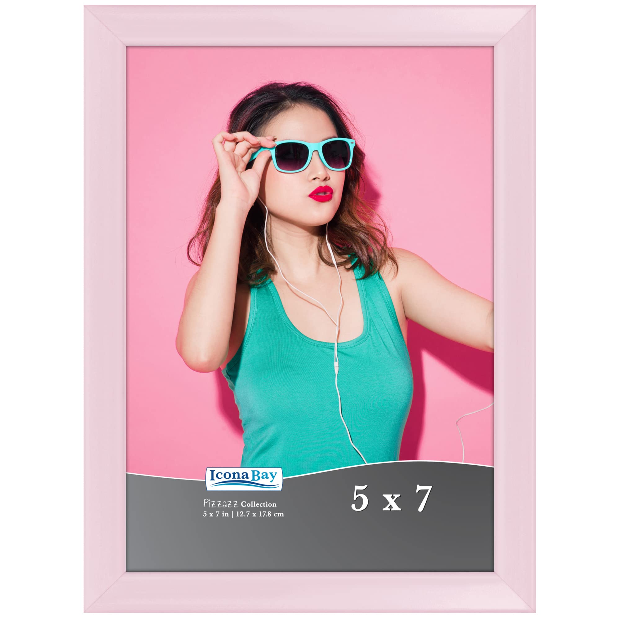 Icona Bay 5x7 Picture Frame, Pastel Pink Colored Solid Wood Scandinavian Style Frame for Photo, Pizzazz Collection