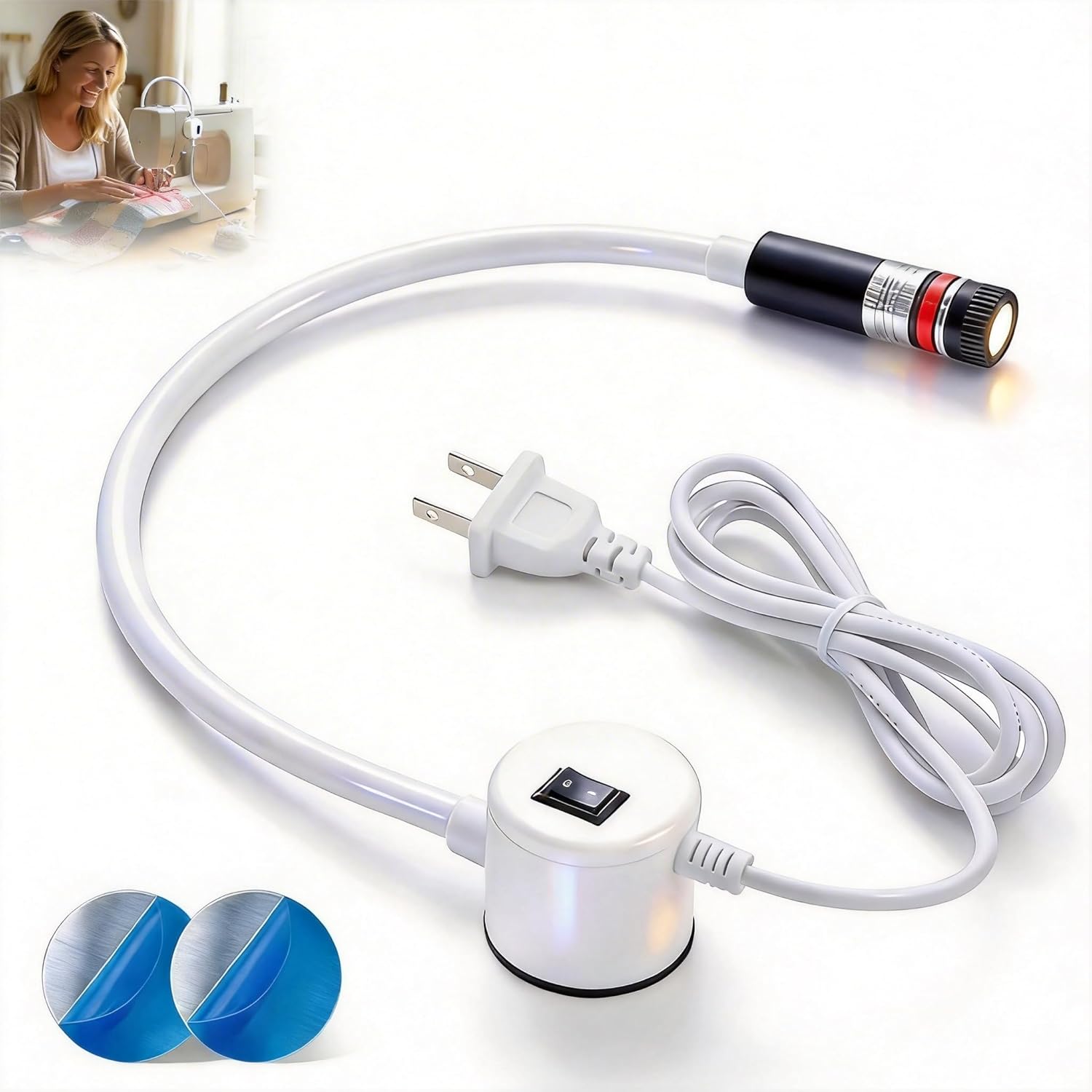 Magnetic Positioning Quilting Light, Sewing Machine Laser Guide, Red Laser Light for Sewing Machine with Crosshair and Magnetic Attachment, Hands-Free Precision Sewing Laser Light Seam Guide (Plug)
