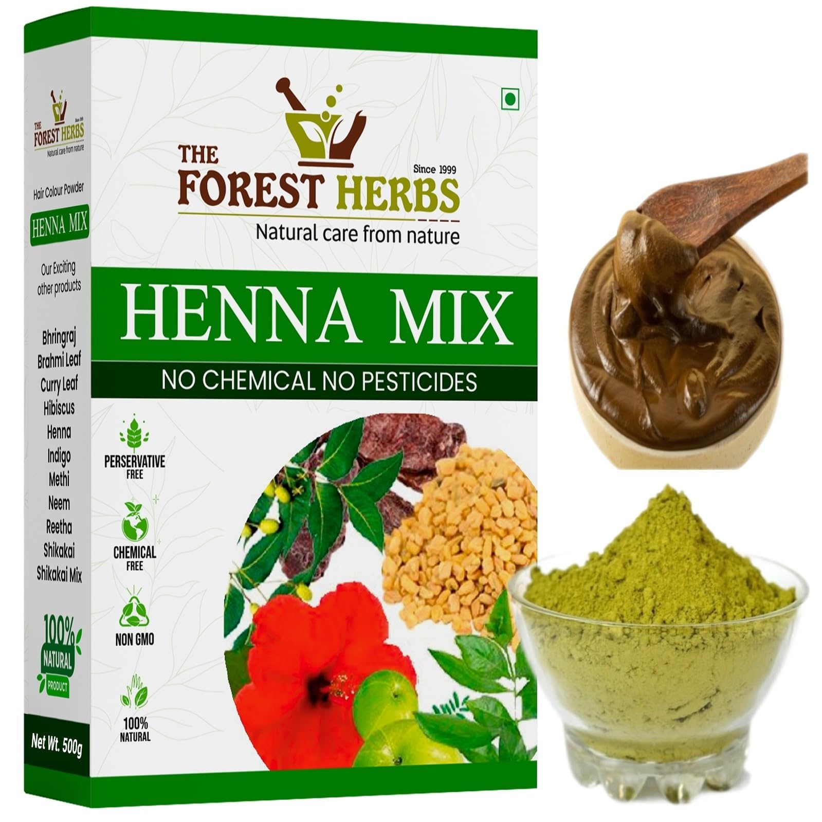 THE FOREST HERBS Natural care from nature100% Organic Henna Mix Powder Enriched with 6 For Hair Colour & Conditioning - 500Gms