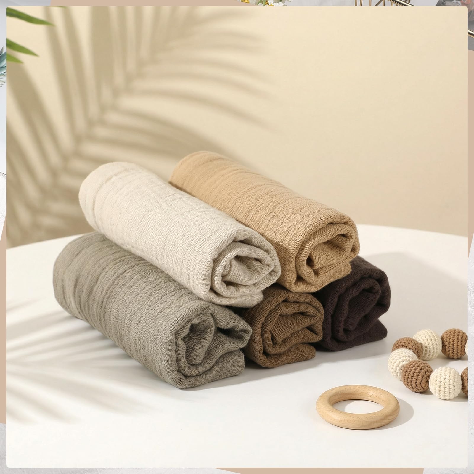 Meng Jiaran 5 Pack Muslin Cloths For Baby Cotton Squares Small Washcloths Wipes Baby Essentials for Newborn Wiping Bathing Feeding - Image 3