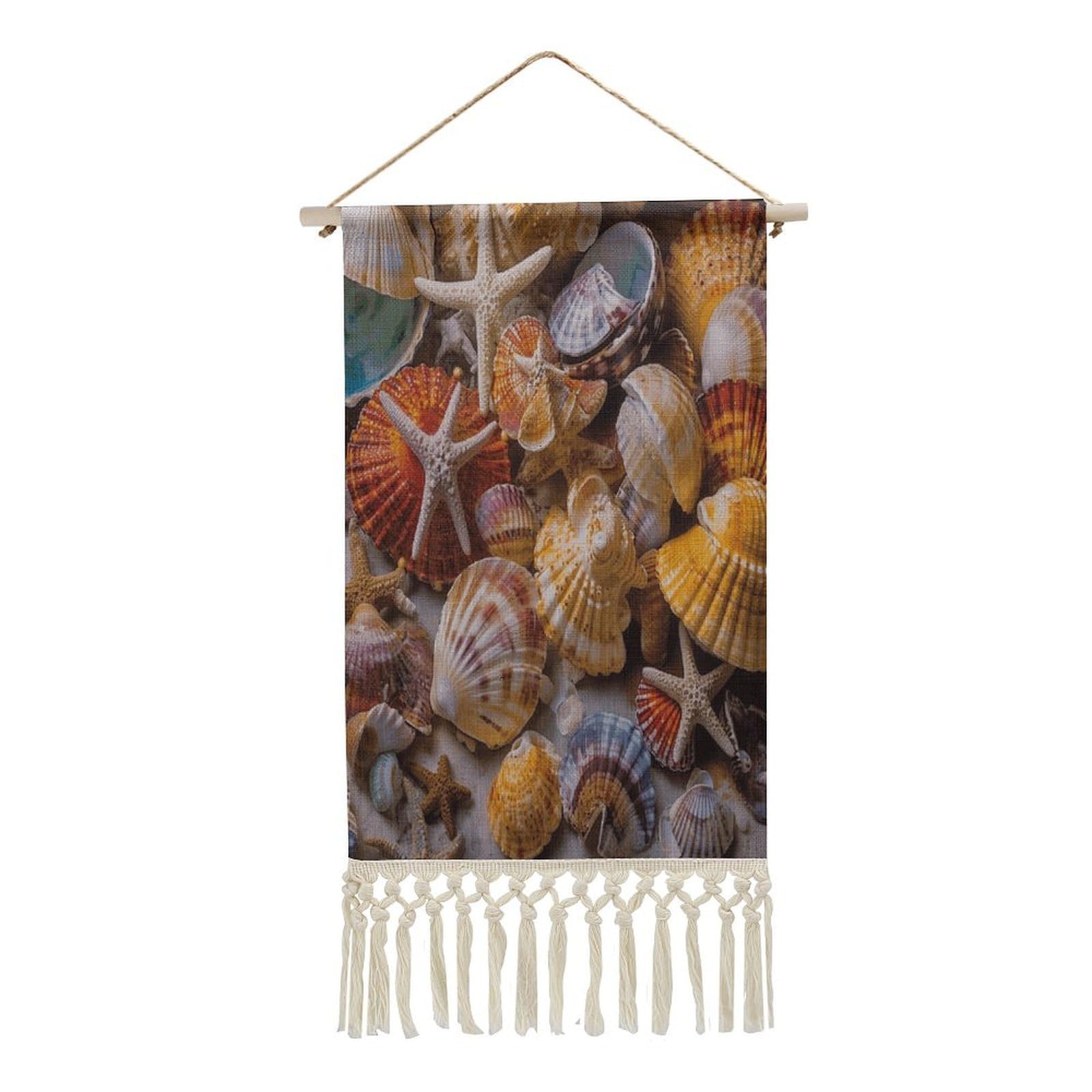 Adfgyerh Style Sea Shell Treasures Tapestry With Tassels Cotton And Linen Hanging Posters, Wall Art For Travel Gift, Wall Tapestry For Office Home Decor Bedroom Living Room Decor