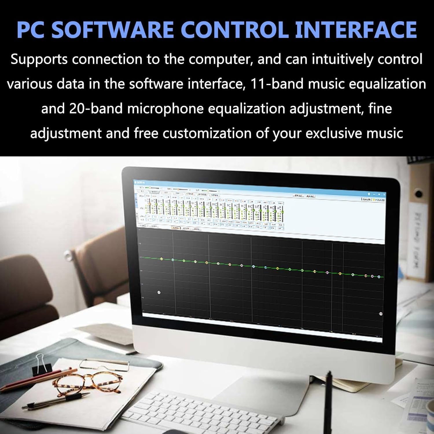 Professional Anti-Howling Audio Processor for Karaoke and Meetings - 5-Channel Input, Mobile App Control, DSP Reverberation, LCD Display(Lotus Wire)