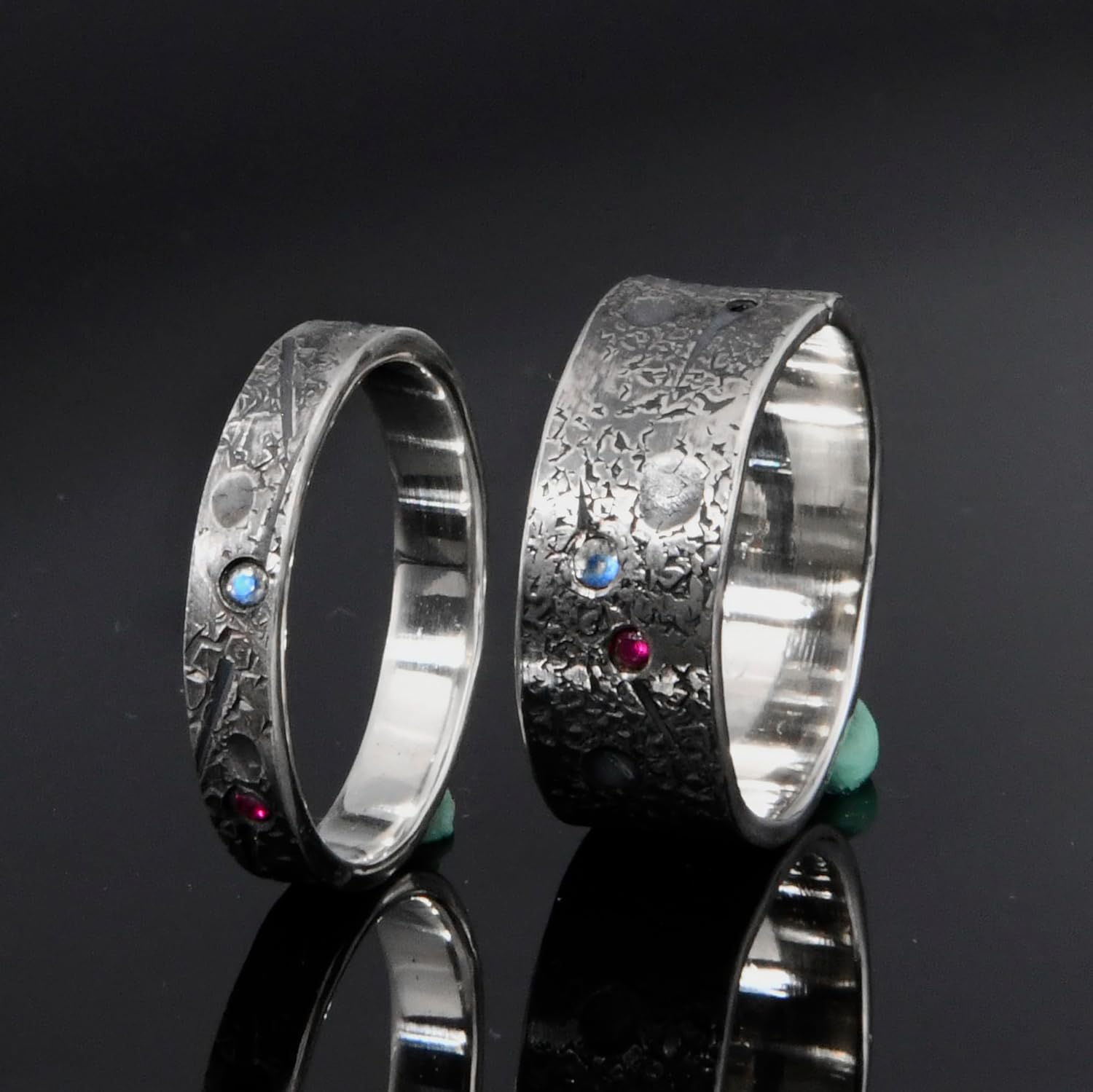 Personalized Birthstone Celestial Couple Ring Set/Viking Wedding/Rustic Engagement Ring/Family Birthstone Ring/Friendship ring