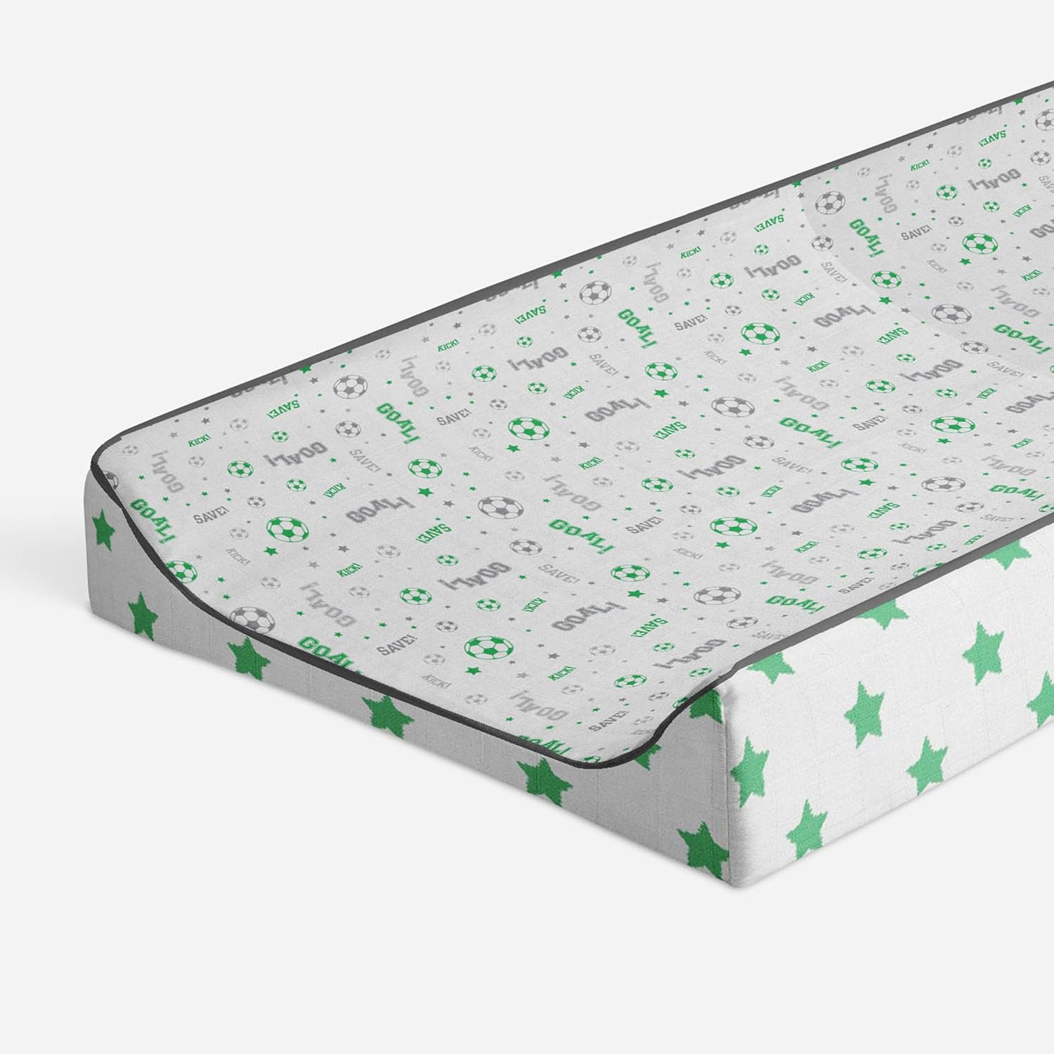 Bacati Soccerball Green/Grey Muslin Quilted Changing Pad Cover