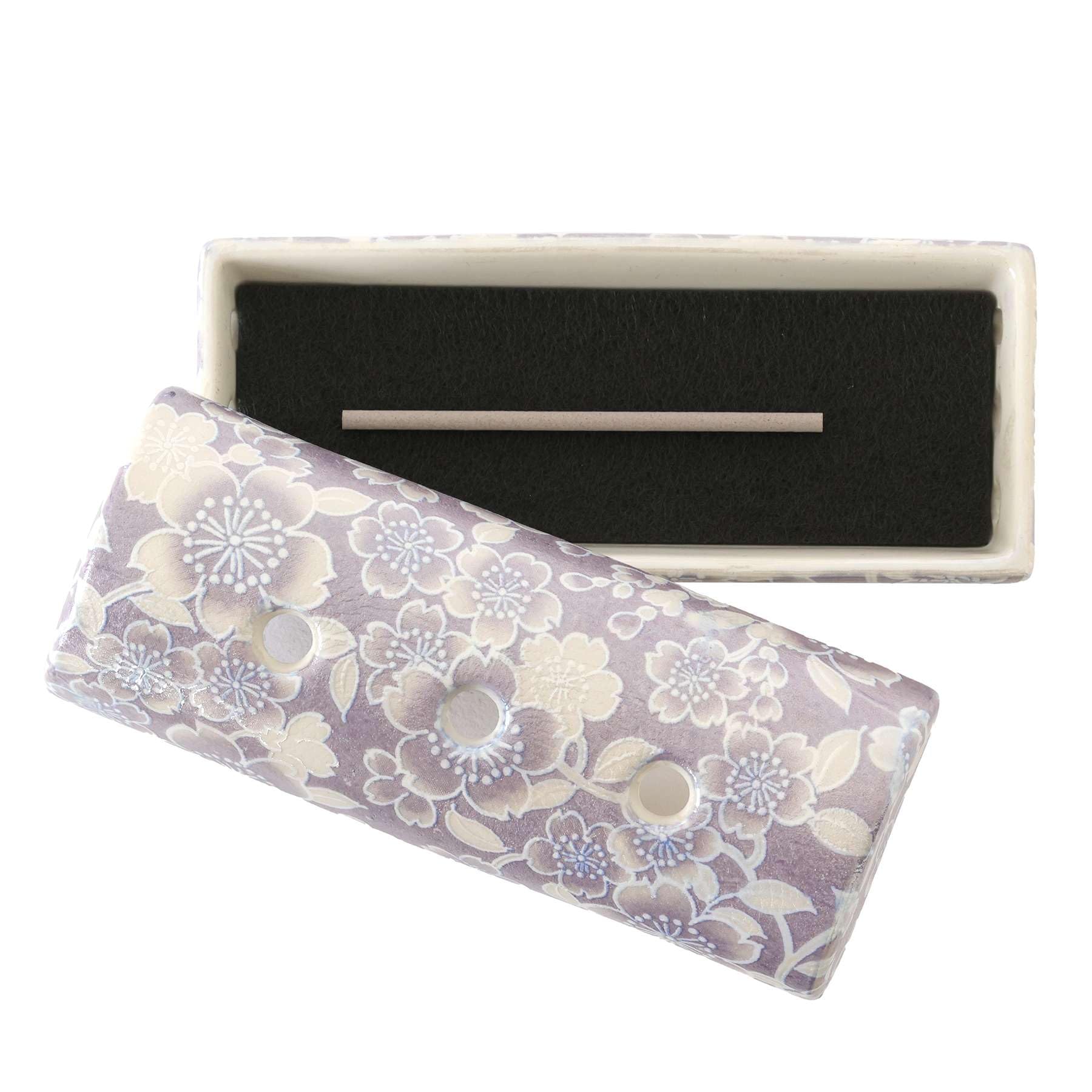 Mino Ware Incense Plate Wisteria Floral Horizontal Burner Ash Free Japan Made