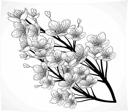 Amazon Co Jp 黒と白タペストリー アジア民族の日本の春のシーズン桜桜の木のイラスト 多機能壁掛け ファブリック装飾用品 おしゃれ モダンなアート 模様替え 部屋 窓カーテン 個性ギフト 新居祝い 150ｘ130cm ホーム キッチン