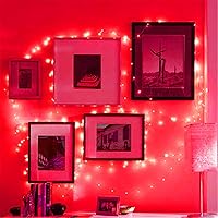 Vista 79 de RUICHEN Guirnalda de luces LED con cable plateado de 99 pies, 300 luces LED con carrete, color naranja