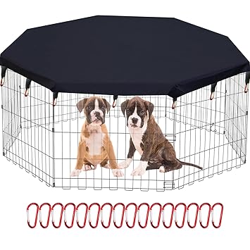 LAOZZ Dog Playpen Cover Sun/Rain Proof Top Cover,Provide Shade and Security for Indoor and Outdoor Dog Pen,Dog Pen Cover Fits All 24 Inch 8 Panels Pet Playpen (Black)
