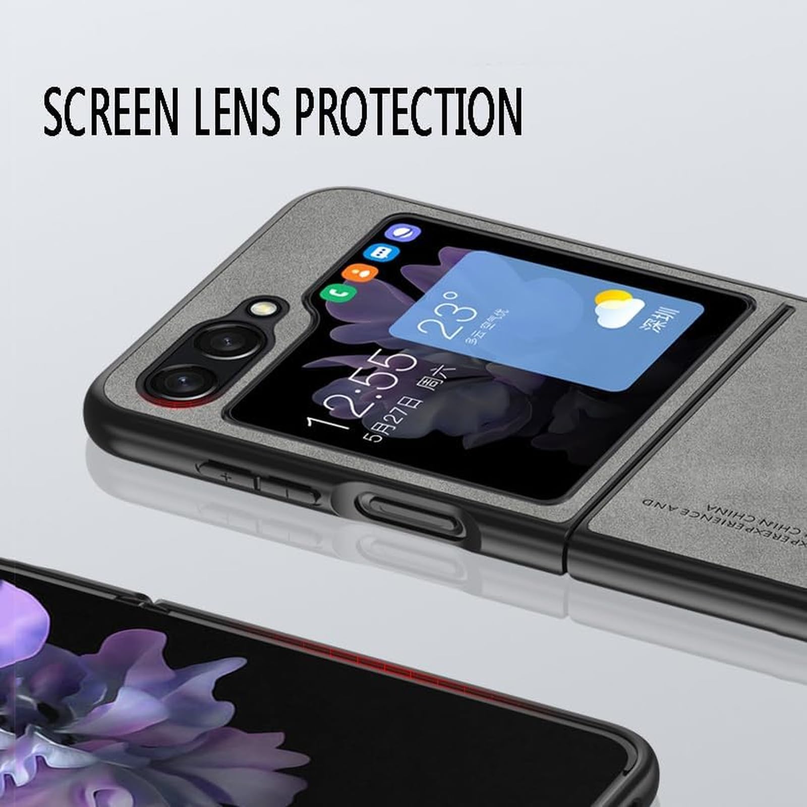 EKSED Custodia in Pelle per Samsung Galaxy Z Flip 5 5G 2023, Cover Ultra Sottile Resistente, Protezione per Obiettivo Fotocamera, Custodia per Telefono Antiurto AntiGraffio