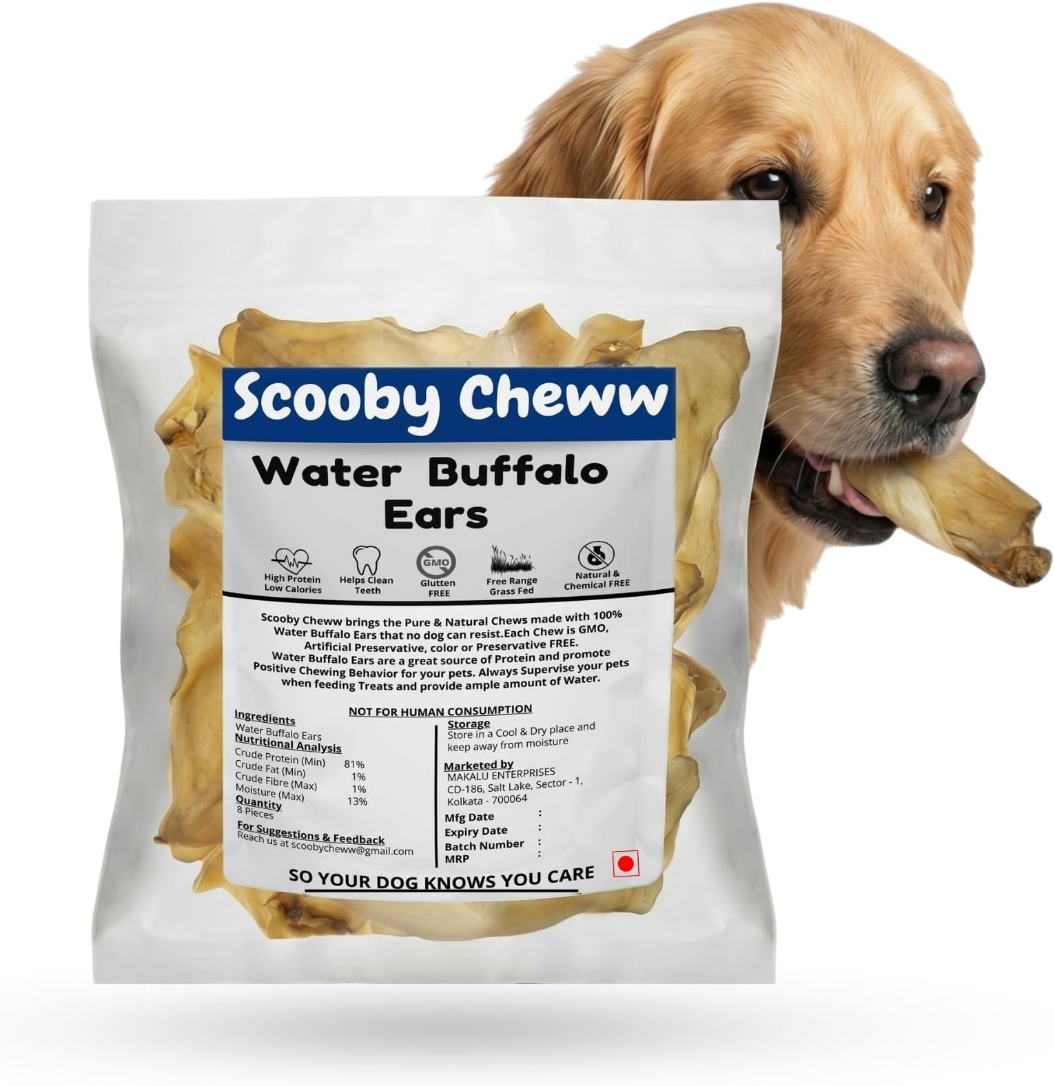 100% Natural Pet Treats 12 Pack Grass Fed Water Buffalo Ears for Dog Unbleached High Protein Beef Cow Ears for Dogs Safe Rawhide Dog Treat Suitable for Small, Medium & Large Breeds Dogs Chews