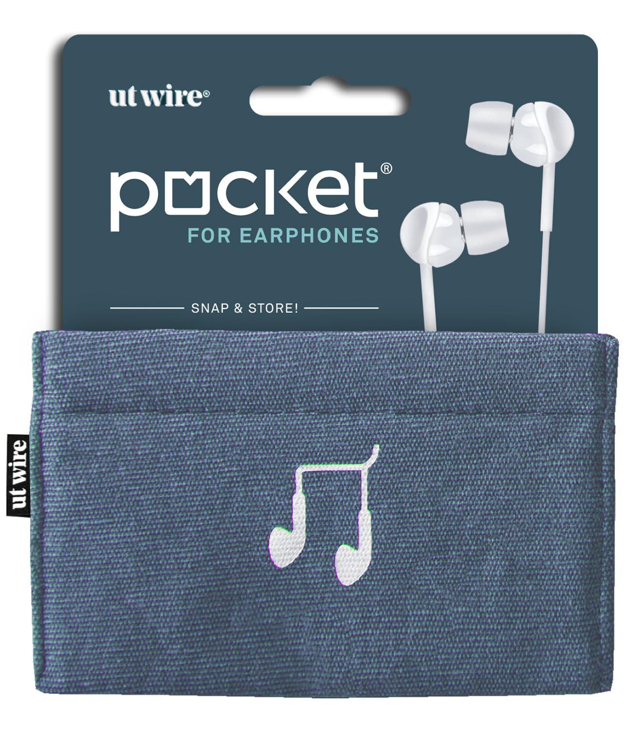 UT Wire Pocket Snap & Store Earphone Case Pouch, Slate Blue with Solid Grey Interior