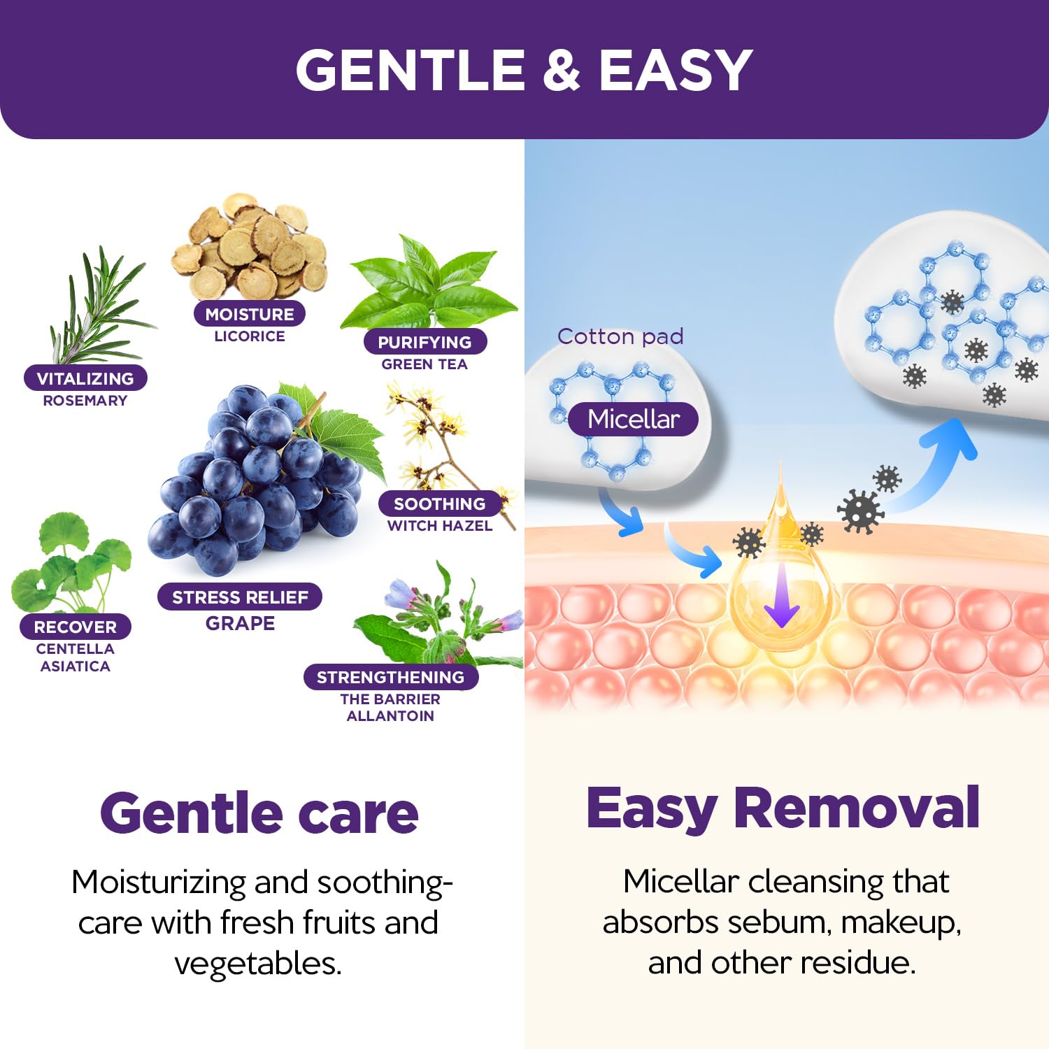 Freshfood For Skin Mild Greape Micellar Cleansing Water (10.1fl.oz, 300ml) - Micellar Cleansing Water for Face/Makeup Remover & Cleanser/Non-Irritating/Korean Skin Care - Image 4