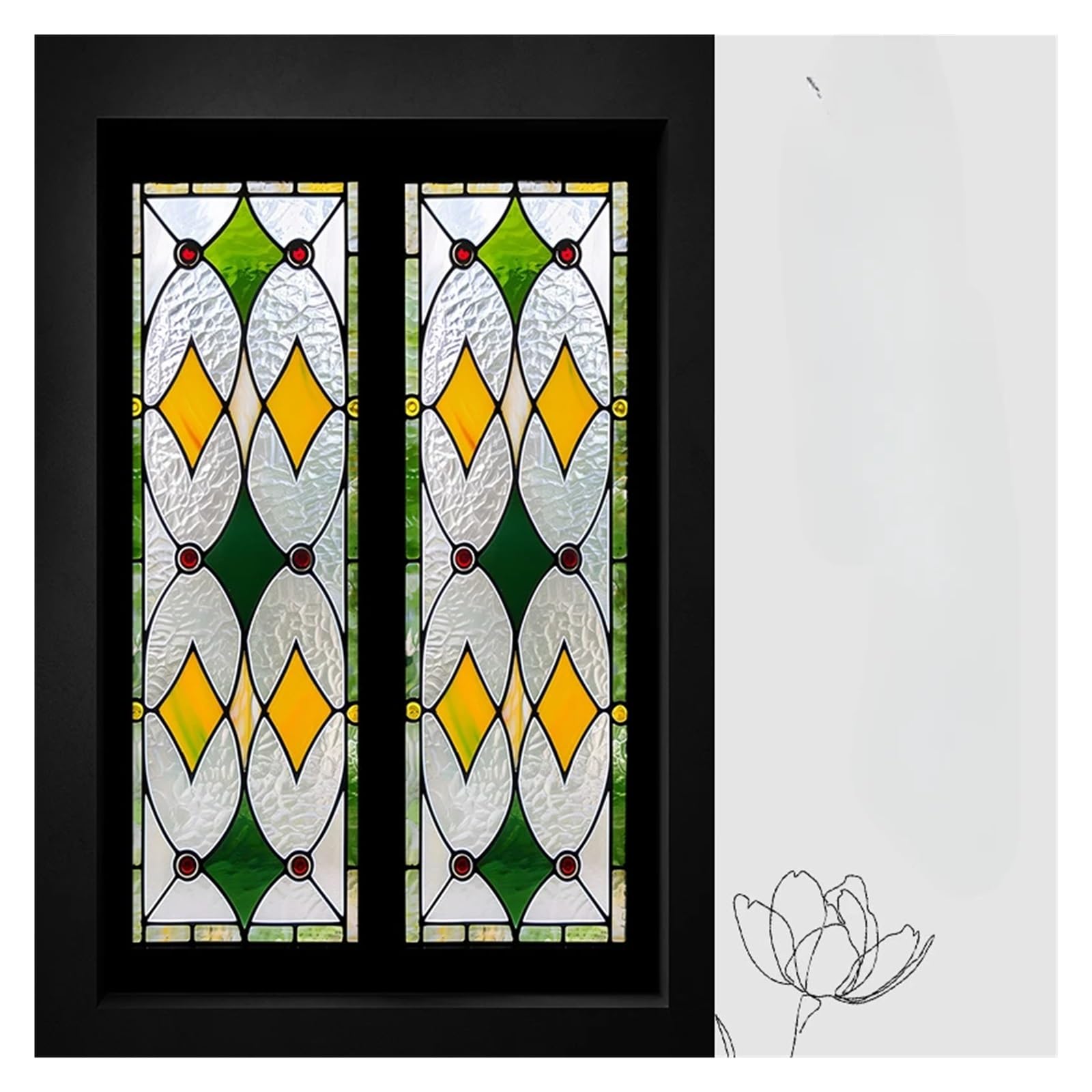 Retro-Fensterfolie Buntglasfolie, Retro-Aufkleber aus elektrostatischem Milchglas, Fensterfolie, Fensteraufkleber, Buntglas Fensterfolie Badezimmer(AZ016,60x100cm)