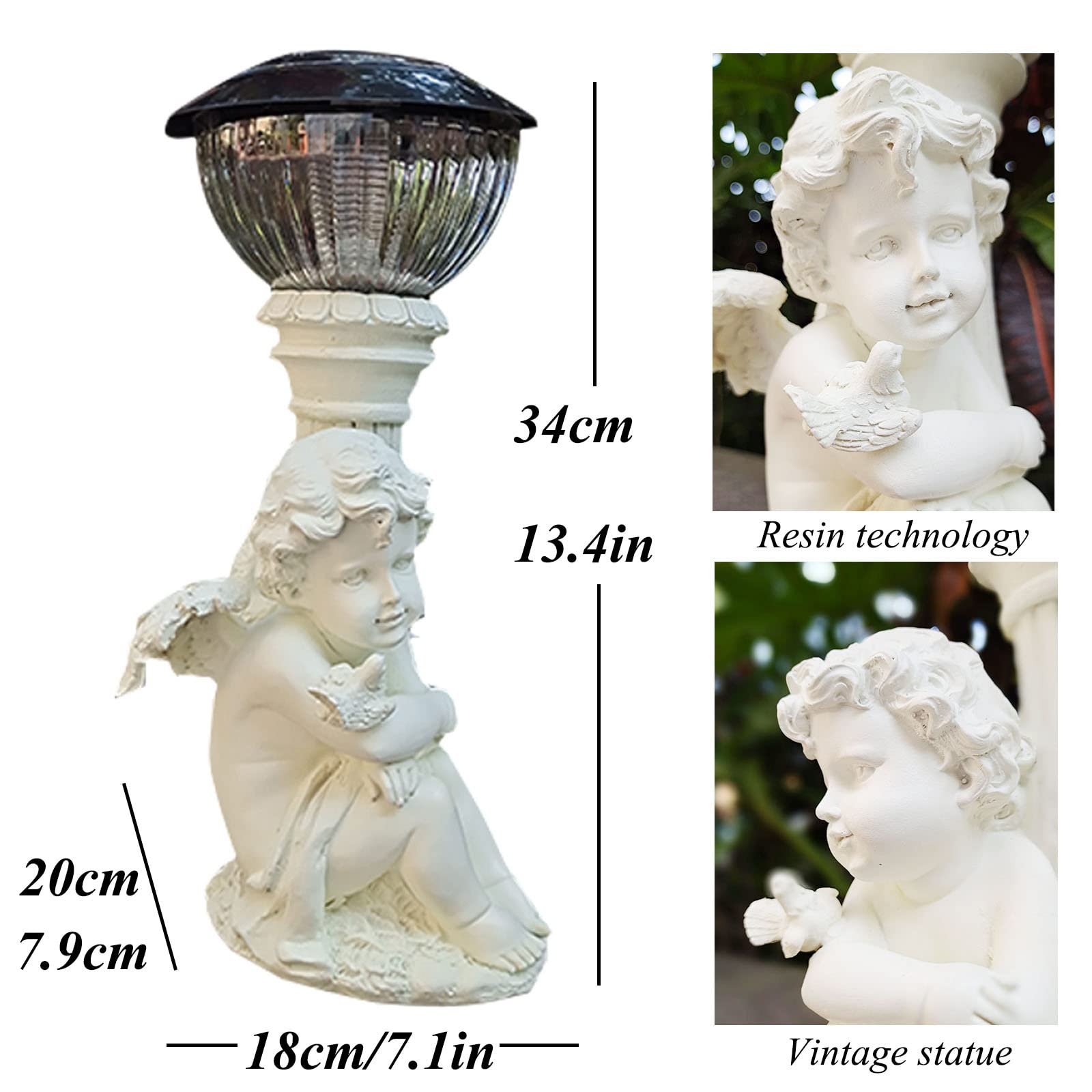 Garden Solar LED Cherubs Statua Solar Angel Statue Dekoracja Antyczna żywica Anioł Figurki Tarasowe Latarnie Ozdoby, A