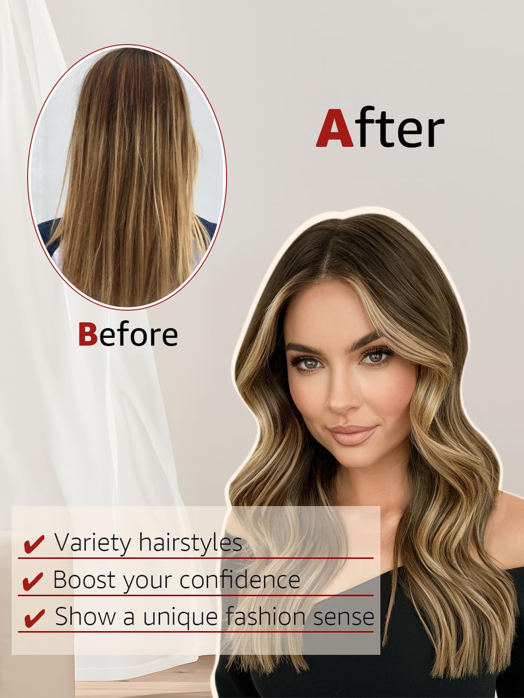 Clip in Hair Extensions Real Human Hair Balayage Chocolate Brown To Caramel Blonde 14 Inch 100g Natural Straight Clip On Hair Extensions 6pcs Per Set with 18 Clips (#4/27/4,14")