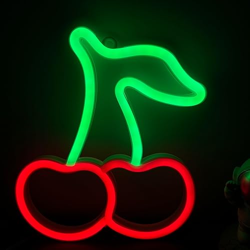 Miniatura 9 de ENUOLI Letrero de Luz de Cereza Decorativo de Arte de Neón, Letreros de Neón de Noche de Cereza, Lámparas de Luz LED, Letreros de Neón Alimentados